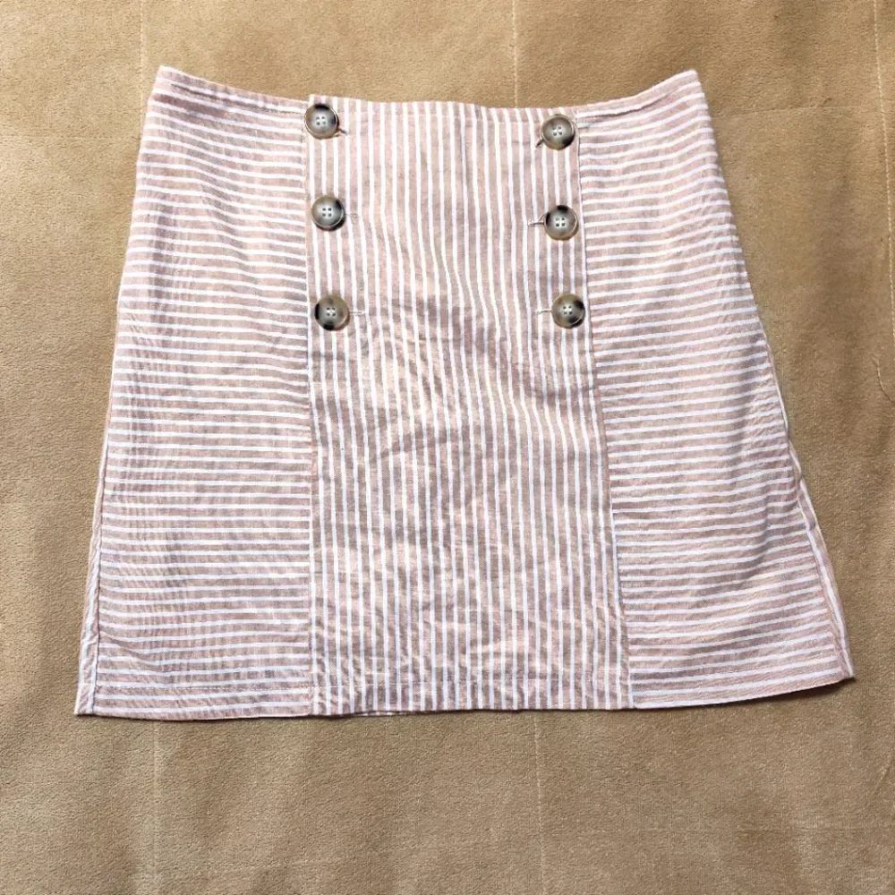 Altar'd State Skirt Womens Small Tan & White Striped Button Front Mini